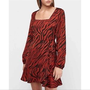 Express Tiger Print Square Neck Wrap Mini Dress